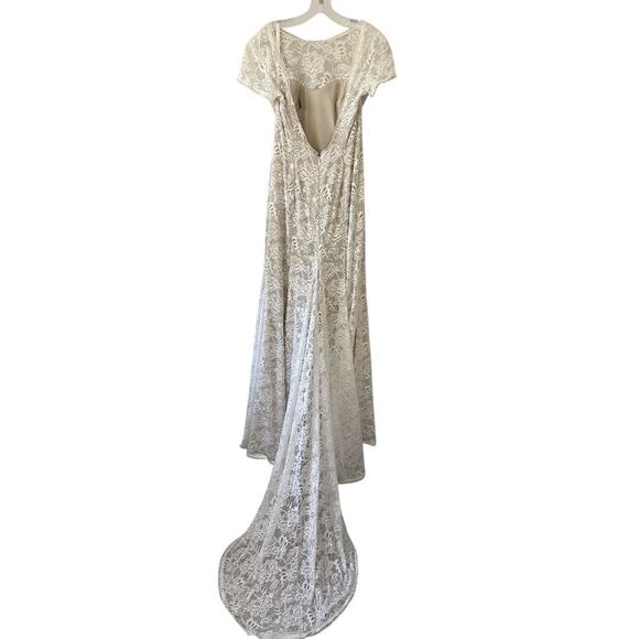 Melissa Sweet Ivory Champagne Short Sleeve Lace Train Wedding Dress Plus Sz 22W - Picture 10 of 12
